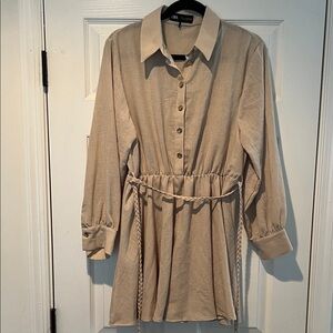Zara Beige Long Sleeve Dress with Rope Belt